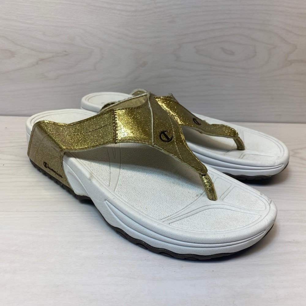 Champion Womens 8 Flip Flop Sandals Gold Glitter Sparkle Thong Beach Summer